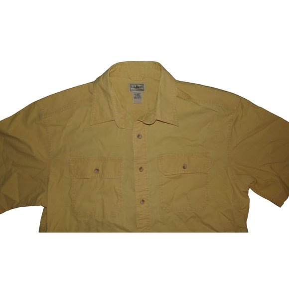 Mens LL Bean Yellow Button Up Collared Chest Pocket Short Sleeve Shirt SZ Large - Picture 8 of 9